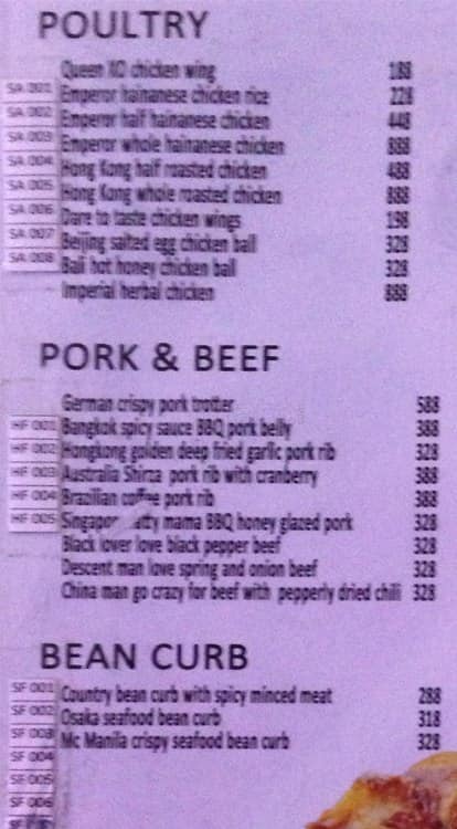 Spring Singapura menu