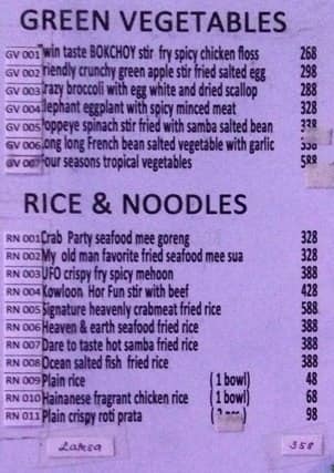Spring Singapura menu