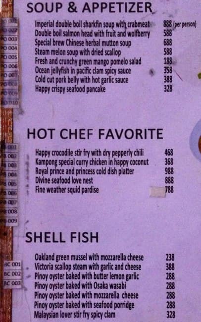 Spring Singapura menu
