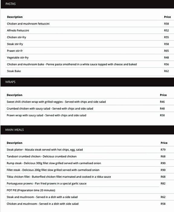 Tashreeqas Menu Menu For Tashreeqas Crawford Cape Town