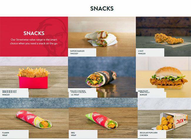 KFC menu