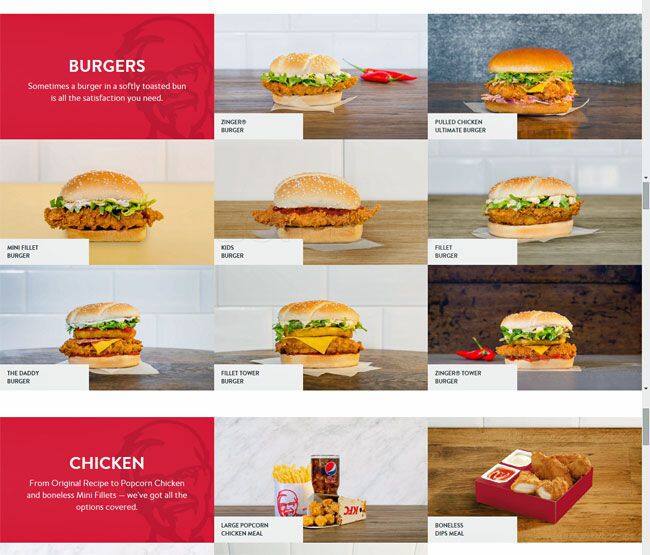 KFC menu