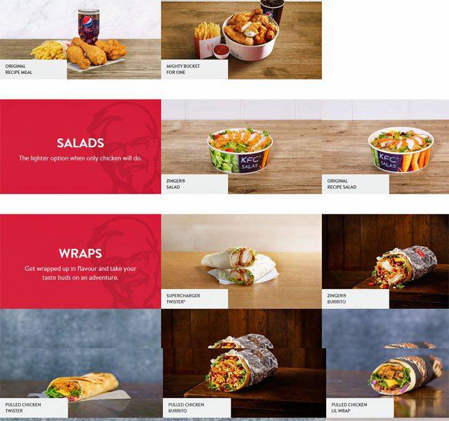 KFC menu