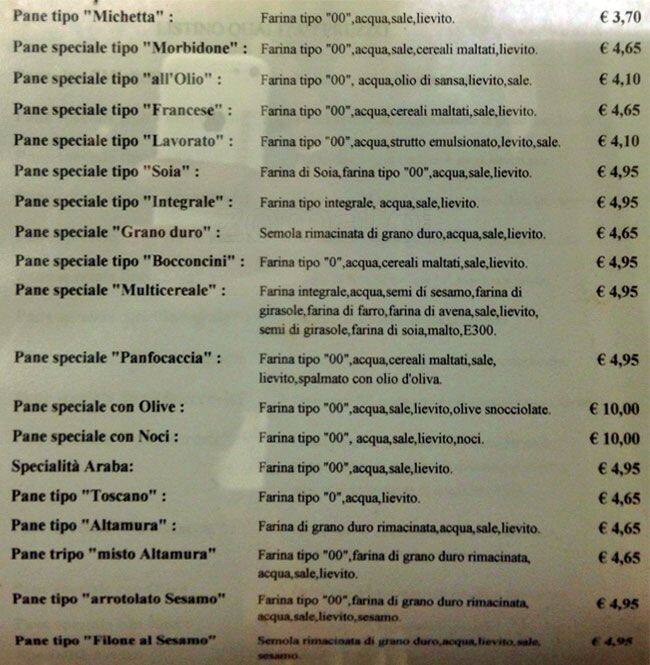Menu di Panetteria Gabaglio - Il Pane dal 1926 