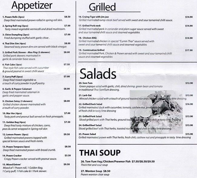 Cumin Thai Menu, Menu for Cumin Thai, Toorak, Melbourne Urbanspoon/Zomato