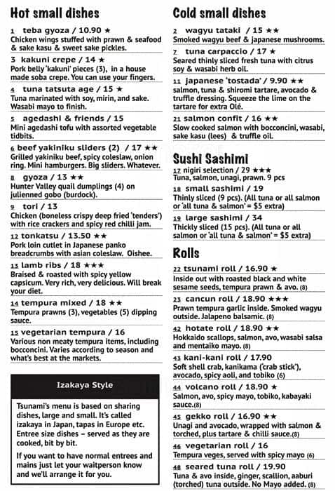 Tsunami menu near me