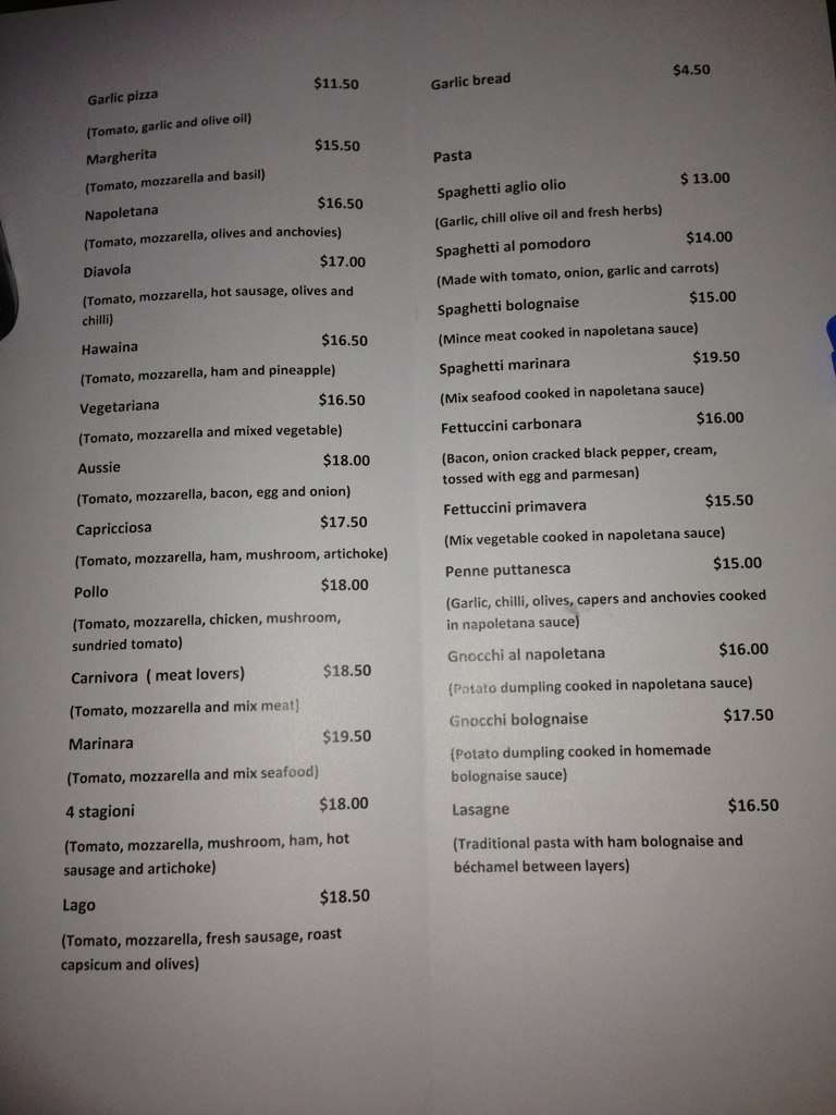 il Lago Trattoria Pizzeria Menu Urbanspoon/Zomato