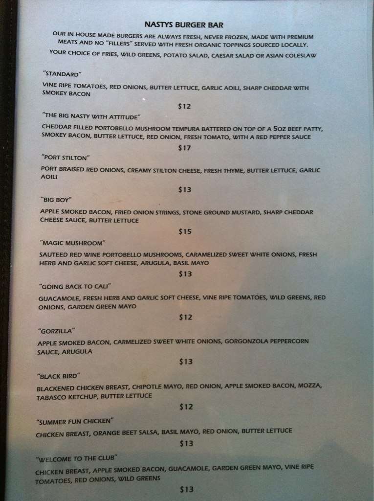 Nasty's Burger Bar Menu, Menu for Nasty's Burger Bar, Peachland