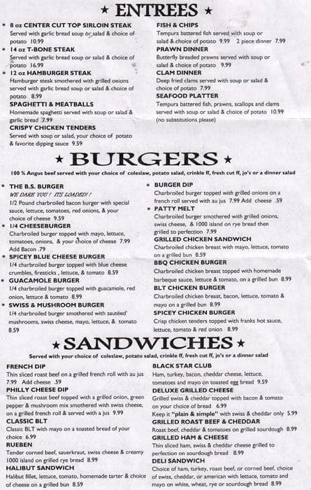 Menu at Black Star Pub & Grill, Tacoma, 158 100th St S