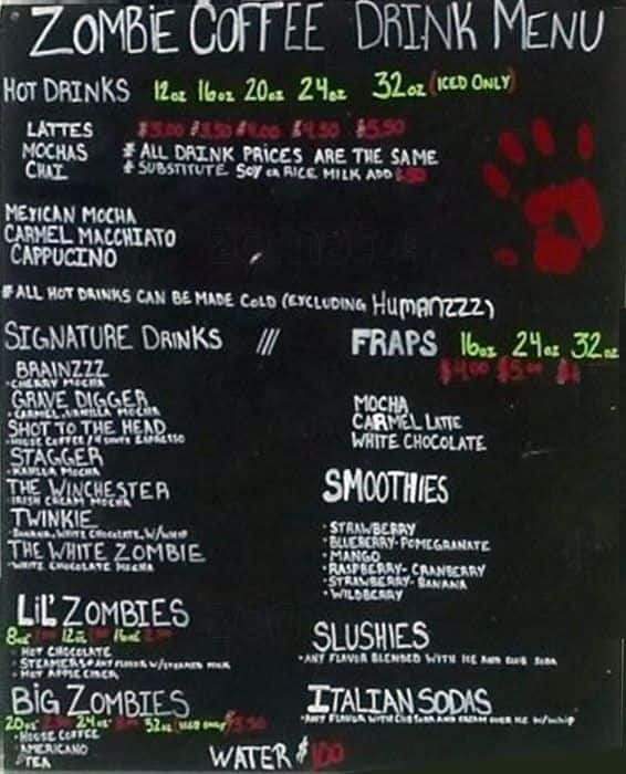 Zombie Coffee Menu, Menu for Zombie Coffee, Milwaukie, Milwaukie