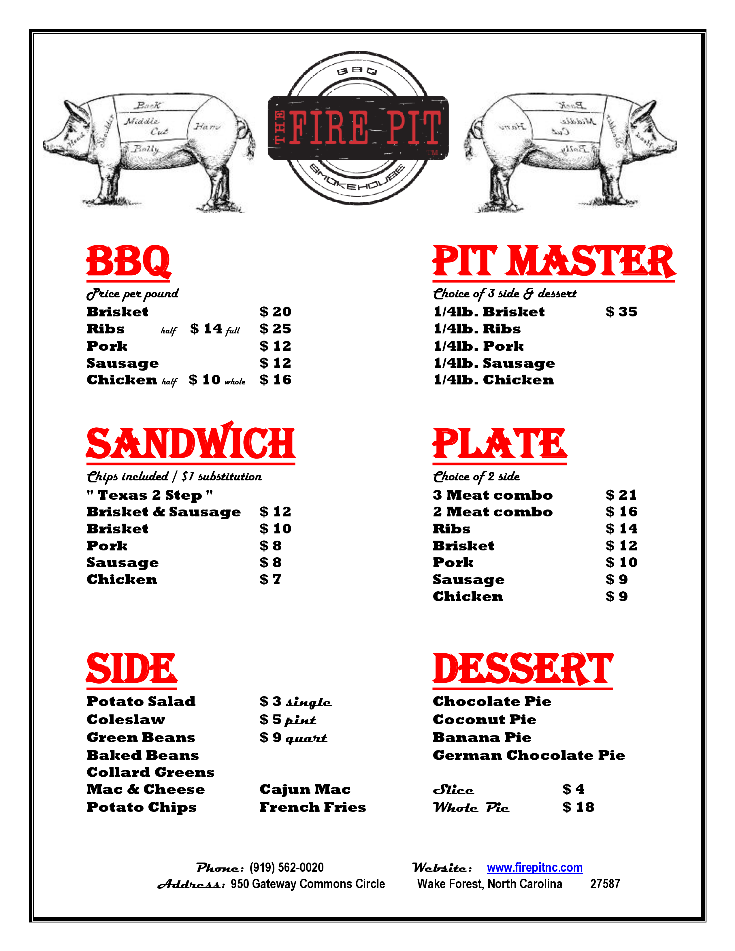 Fire Pit Bbq Smokehouse Menu