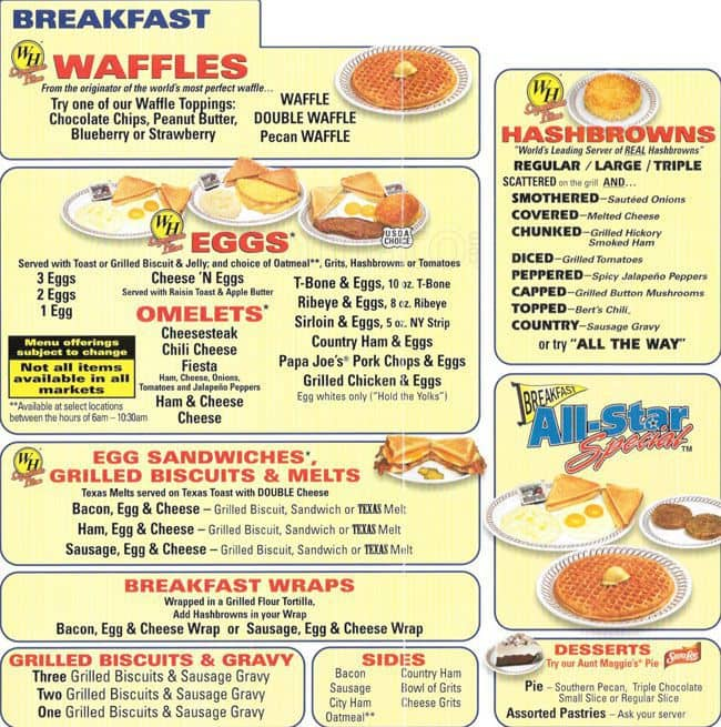 waffle house menu with prices 2020