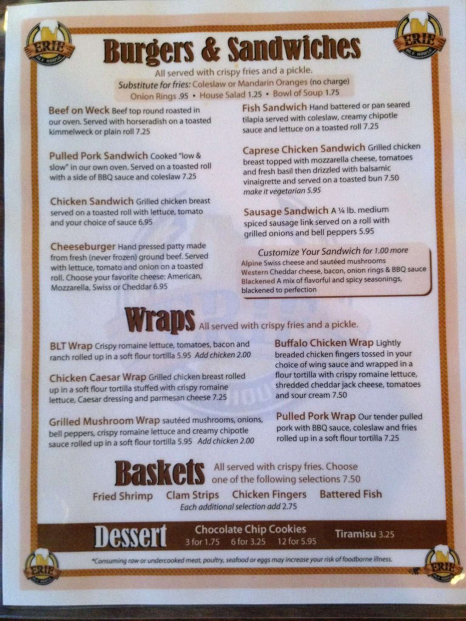 Erie Ale House Menu, Menu for Erie Ale House, Erie, Erie Urbanspoon