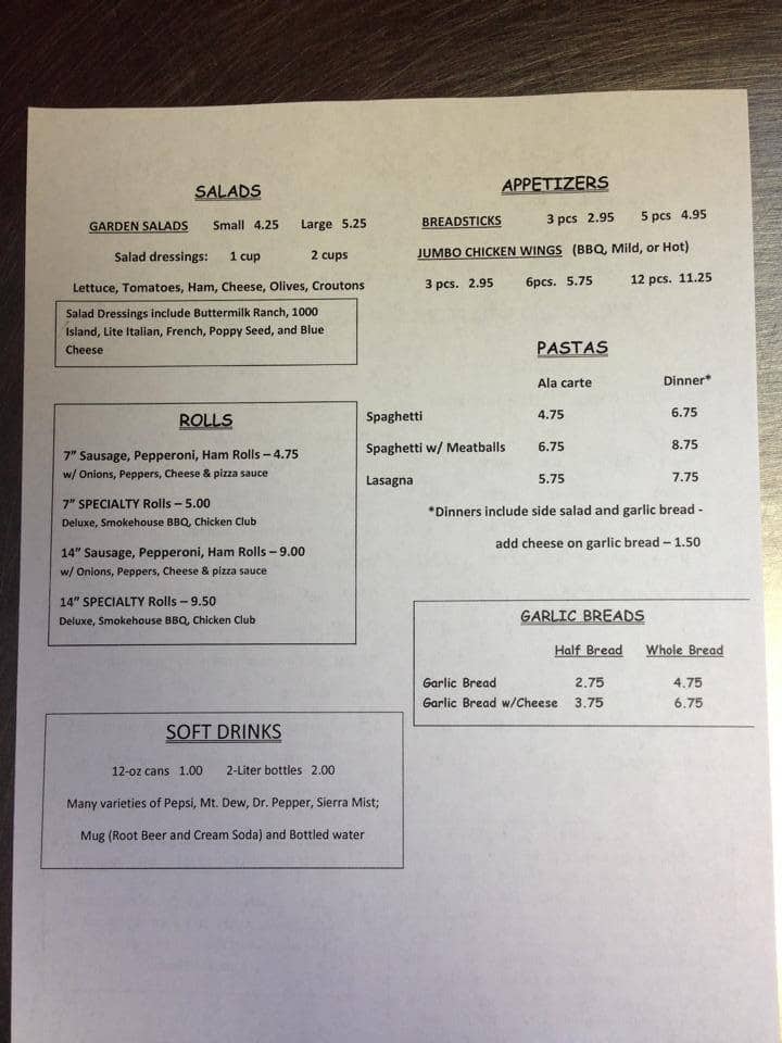 Menu at PJ's Paesan's Pizza pizzeria, Huntington