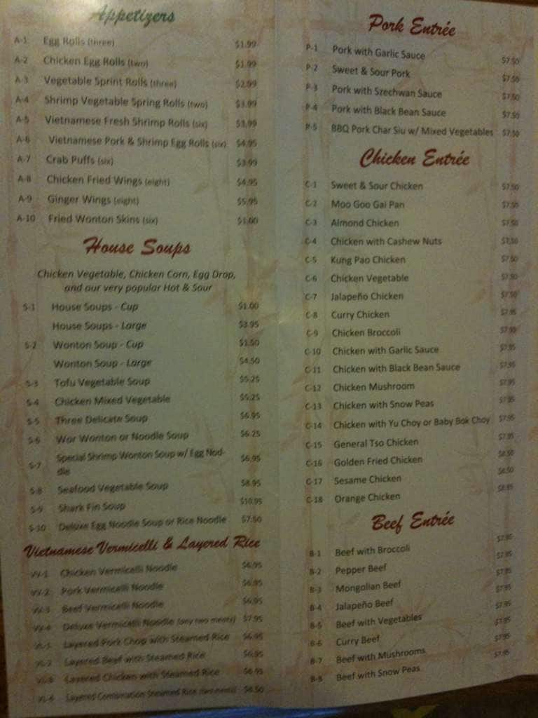 chopsticks restaurant menu