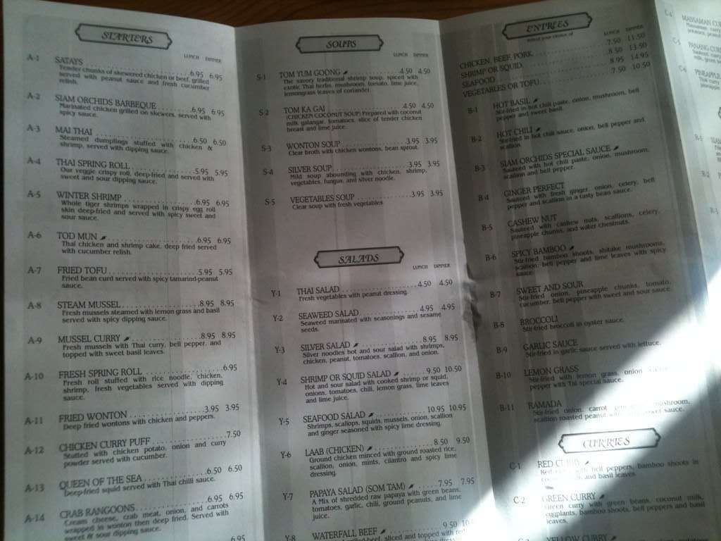 Siam Orchids Restaurant Menu, Menu for Siam Orchids Restaurant