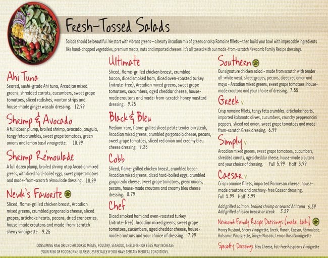 Menu at Newk's Eatery restaurant, Jacksonville, Butler Point Road