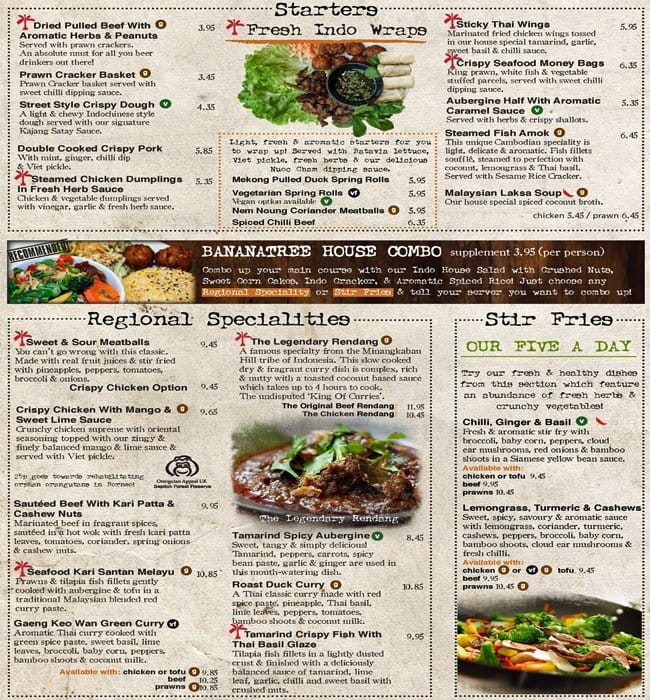 Banana Tree Restaurant Menu Banana Tree Restaurant Menu