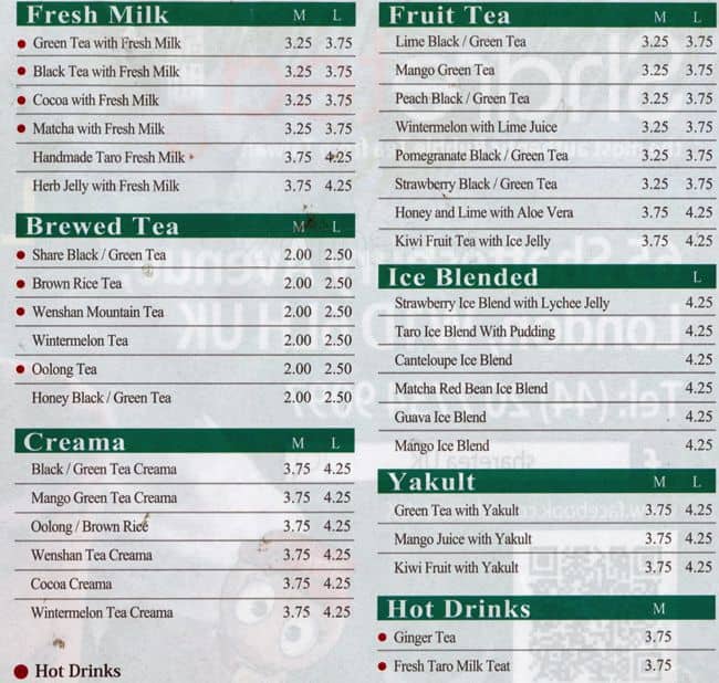 Sharetea menu