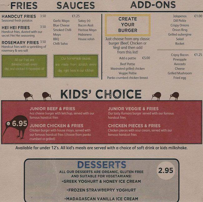 Menu at Gourmet Burger Kitchen (GBK) desserts, Dublin, 14 William St S