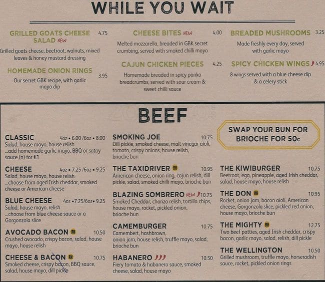 Menu at Gourmet Burger Kitchen (GBK) desserts, Dublin, 14 William St S