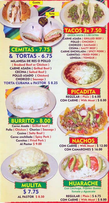 Menu at Tacos Tijuana, New York City, 5th Ave