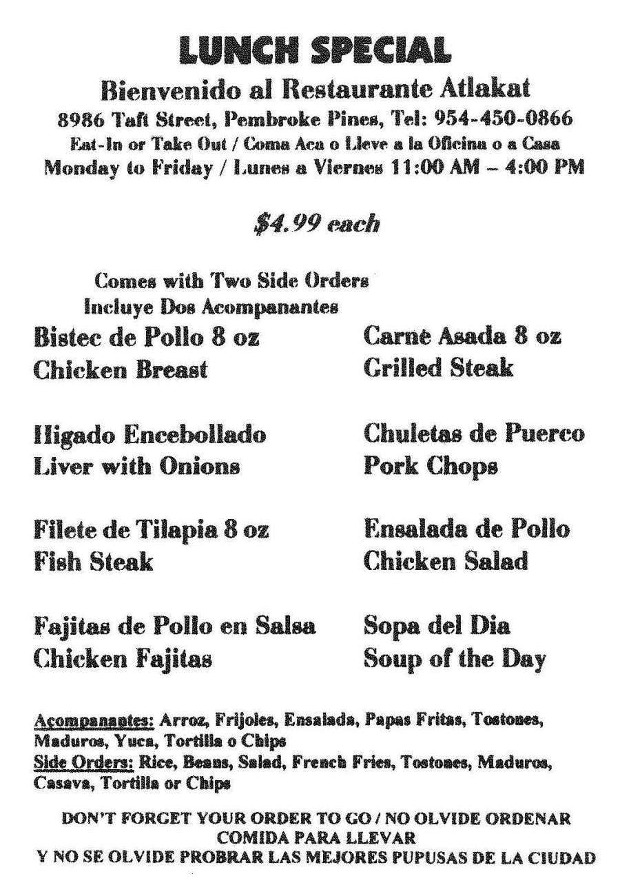 Menu at El Atlakat Restaurant, Pembroke Pines