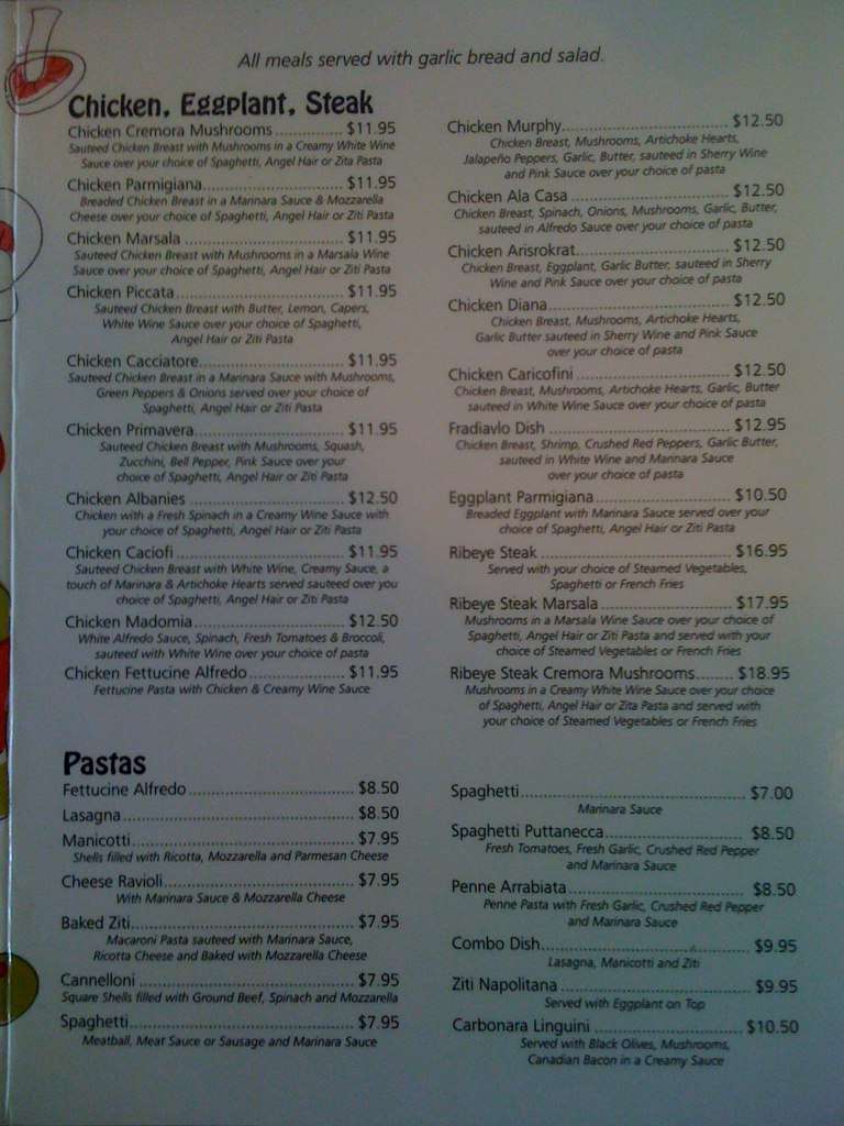 Menu at Joe's Italian Grill Restaurant, Livingston, W Church St 1200