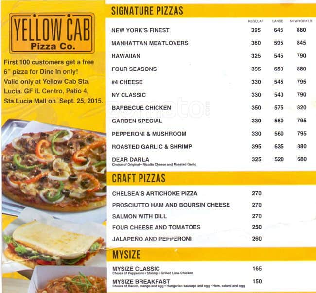 Yellow Cab Pizza Co. Menu, Menu for Yellow Cab Pizza Co., Dolores ...