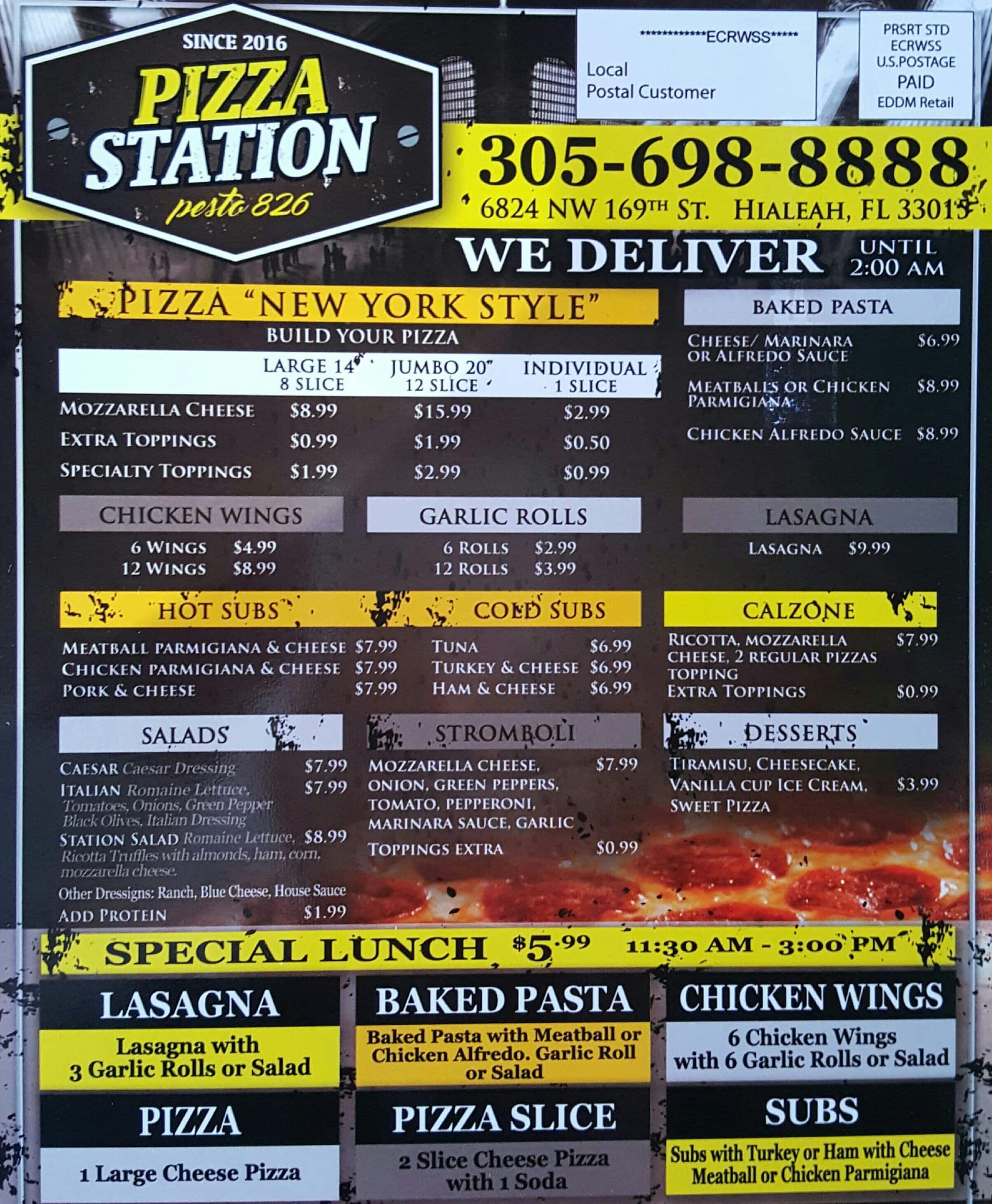 Pizza Station 826 Menu, Menu for Pizza Station 826, Hialeah, Miami