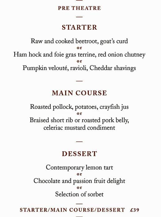 Menu at The Bar, London, The Dorchester