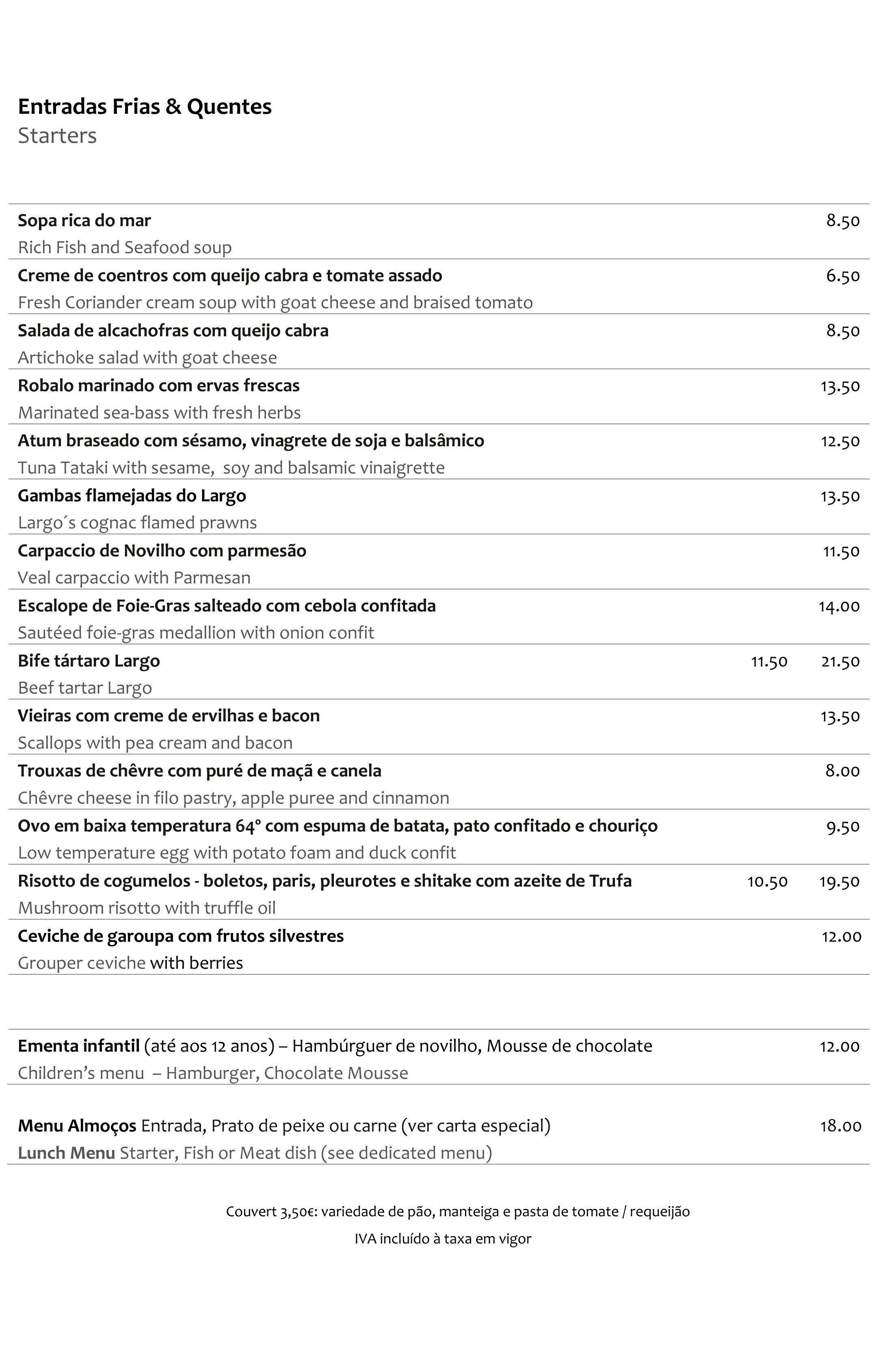 Largo Menu, Menu de Largo, Chiado, Lisboa Zomato Portugal
