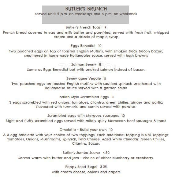 Butler's Pantry Menu, Menu for Butler's Pantry, Bloor West Village