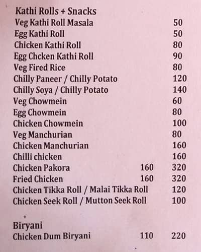 Curry N Phulka menu