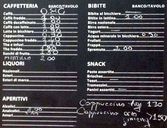 Menu di Cornetti e Caffé 