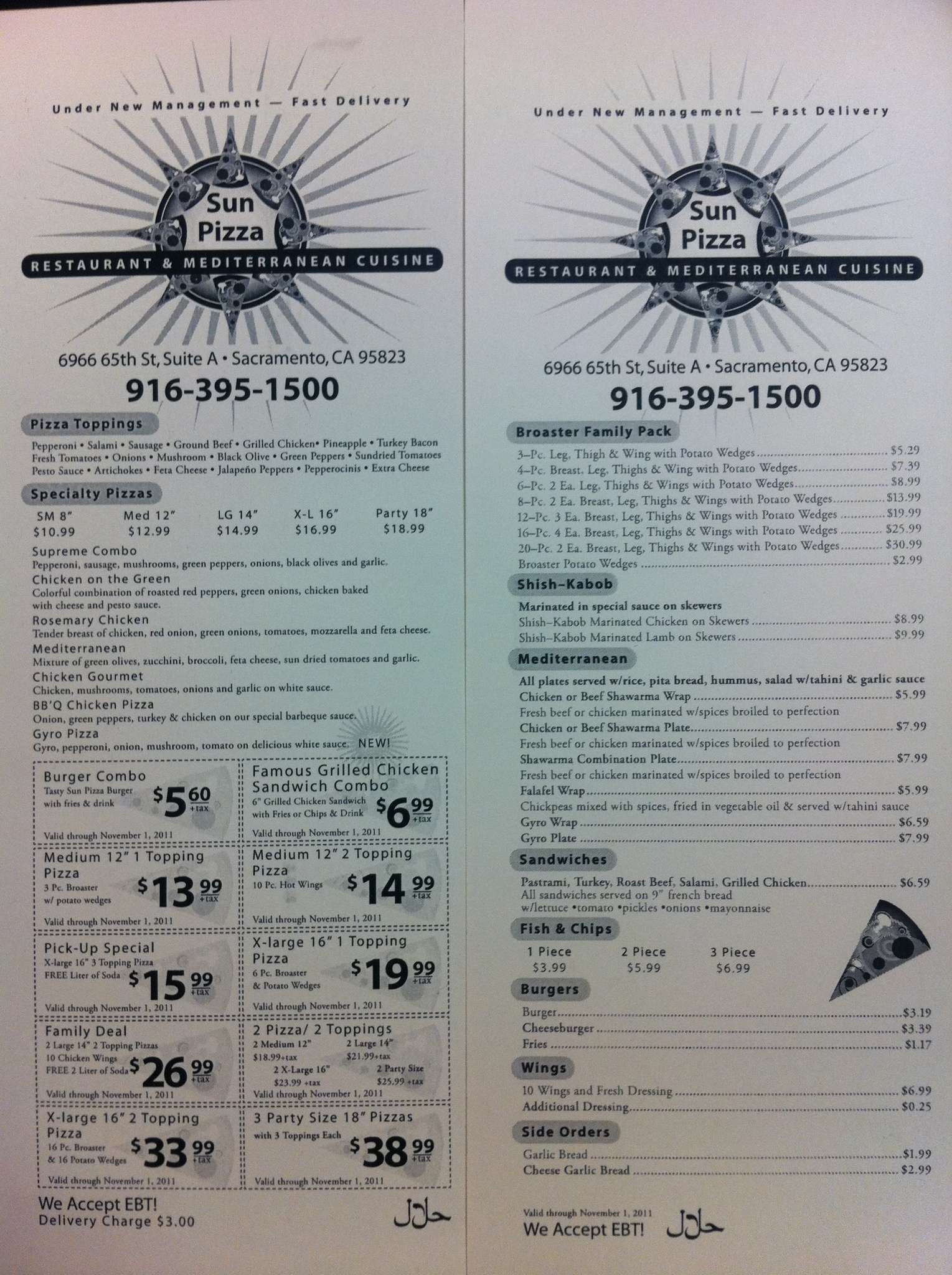 Sun Pizza Menu, Menu for Sun Pizza, South Sacramento, Sacramento