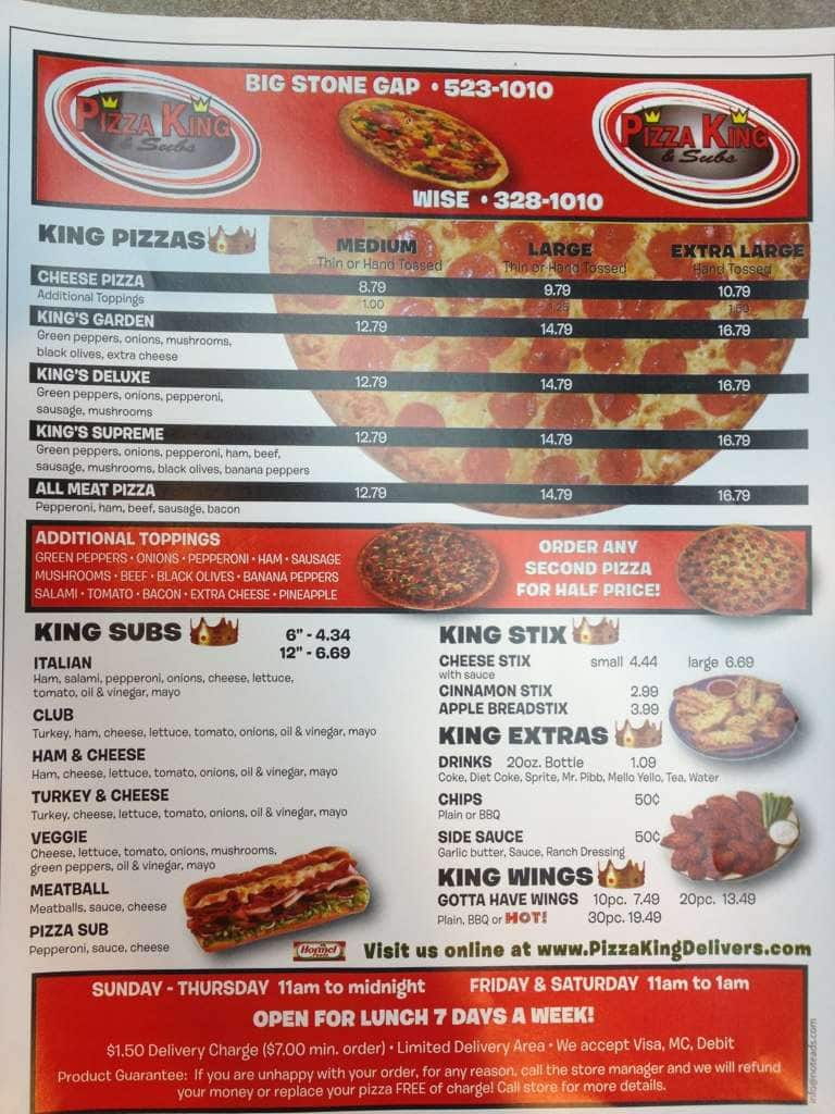 Pizza King Menu, Menu for Pizza King, Wise, Wise Urbanspoon/Zomato