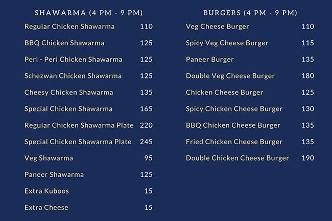 Shawarma Inn Menu of Shawarma Inn, Perambur, Chennai