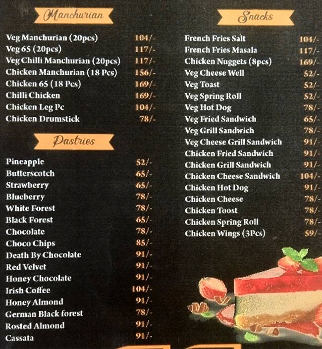 Menu of SM Bakers, Vanasthalipuram, Hyderabad