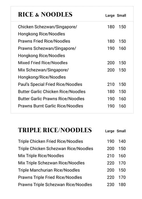 Paul Chinese menu