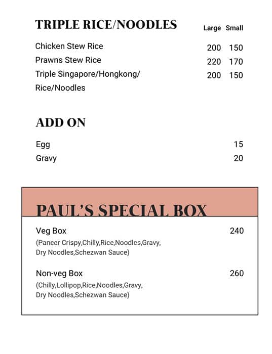 Paul Chinese menu