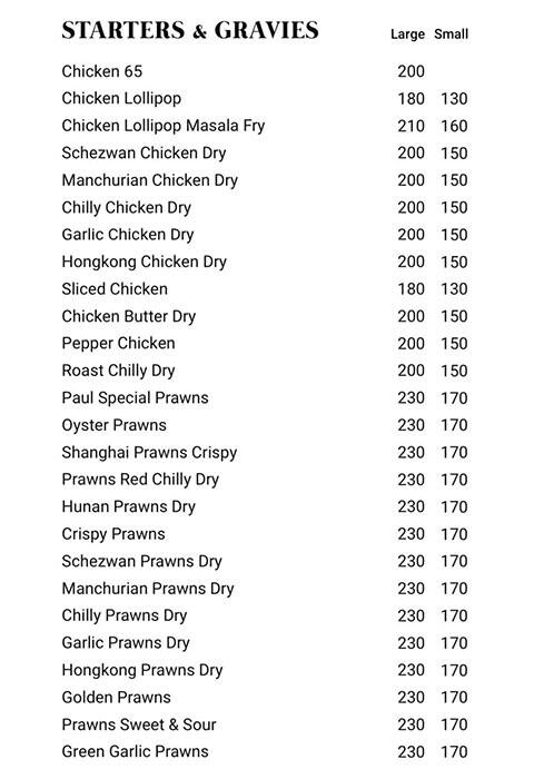 Paul Chinese menu