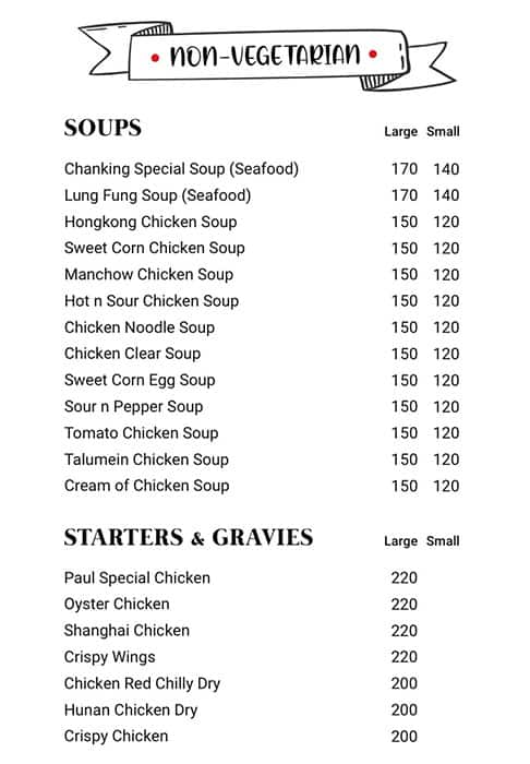 Paul Chinese menu