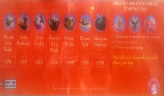Menu at Baskin-Robbins, Bengaluru, 559/2