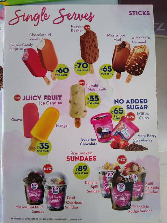 Baskin Robbins Menu Menu For Baskin Robbins Indiranagar Bangalore