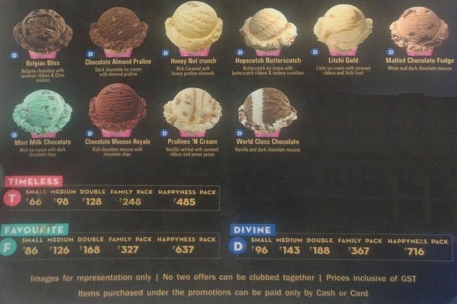 Menu at Baskin Robbins, Bengaluru, Total Mall