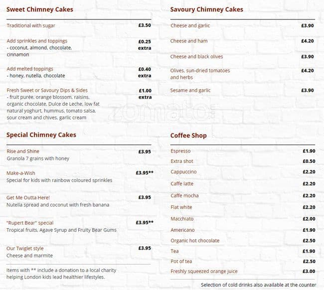 Chimney Cake Bakers Menu Menu For Chimney Cake Bakers Swiss