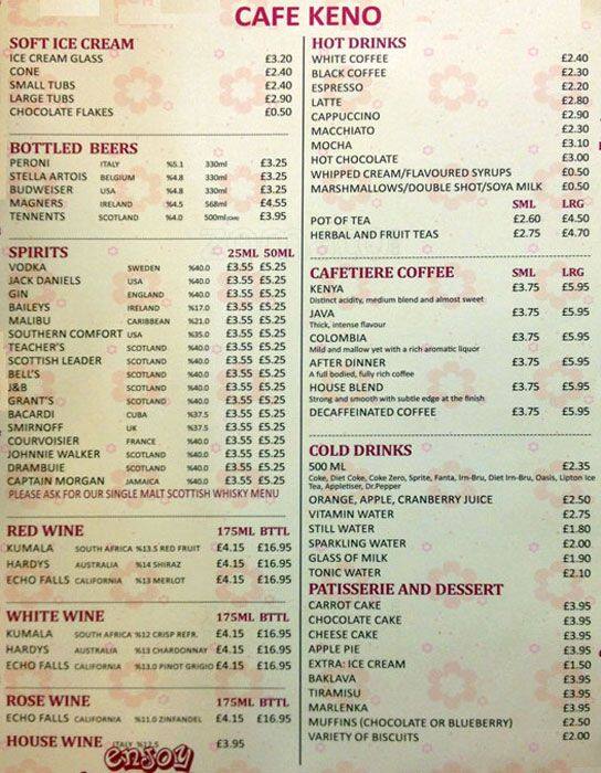 Cafe Keno Menu, Menu for Cafe Keno, Old Town, Edinburgh Zomato UK