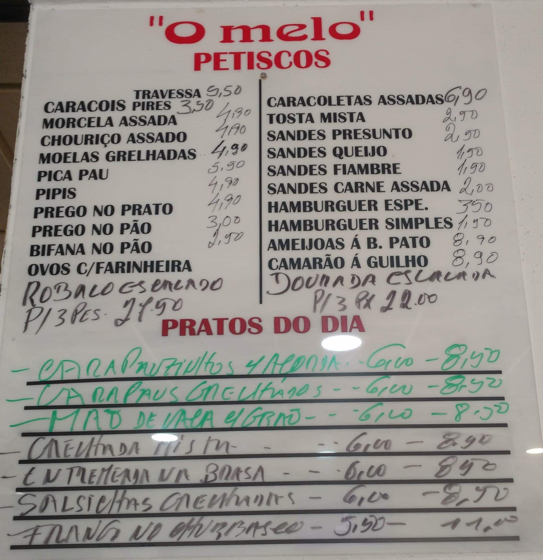 Menu at Churrasqueira O Melo restaurant, Sintra