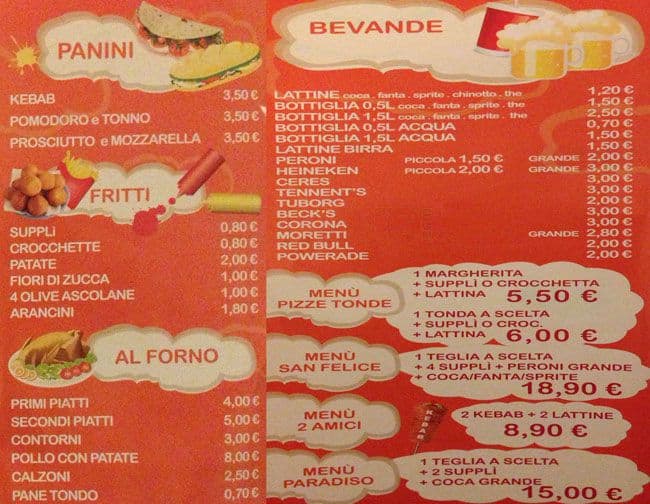 Menu di Pizza Paradiso 